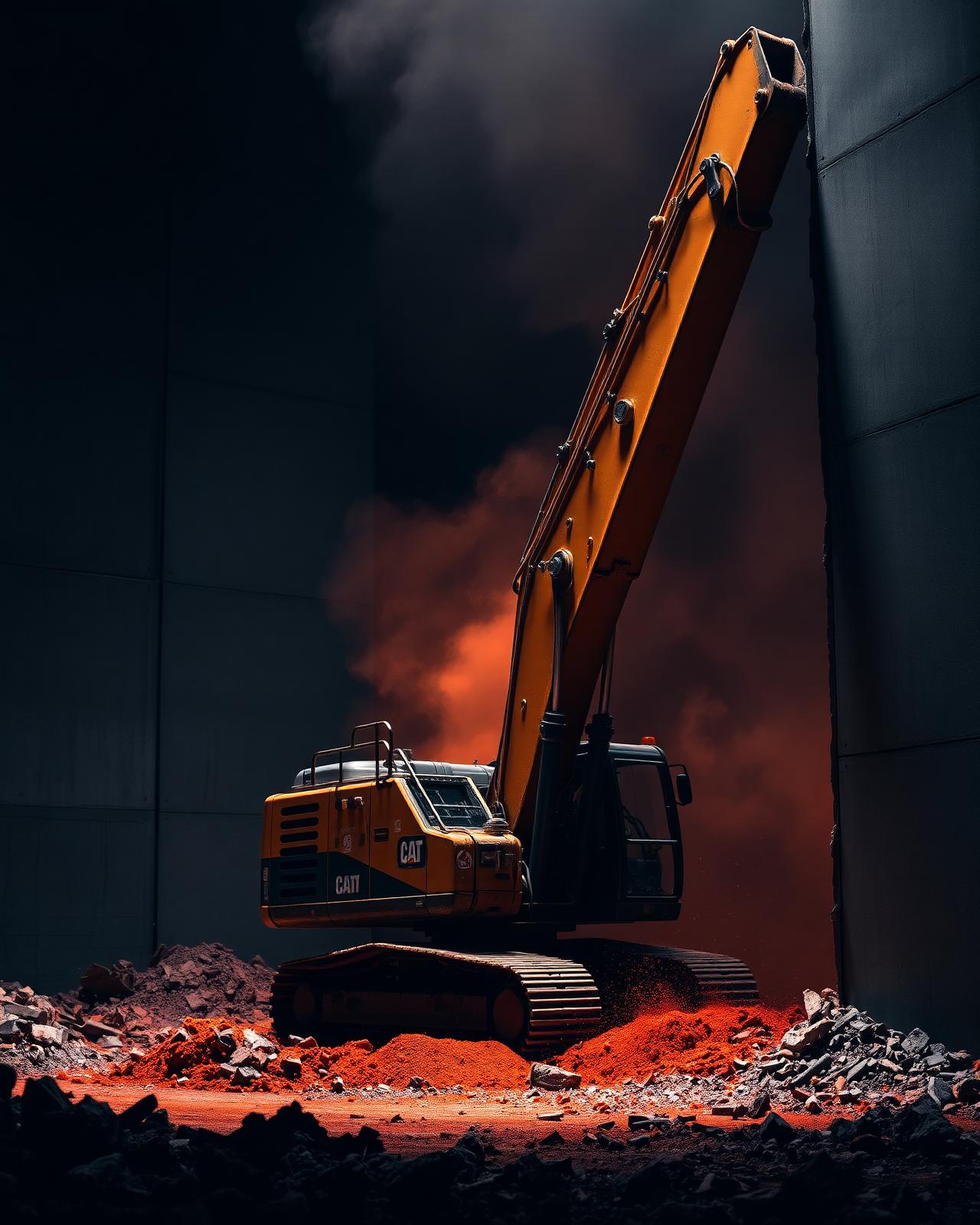 KFB Demolitions excavator demolishing a concrete wall on a Sydney worksite
